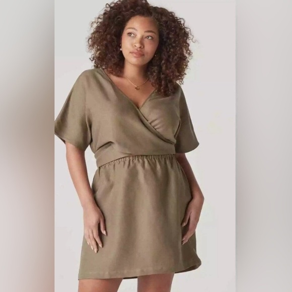 Vetta | Capsule The Convertible Wrap Mini Dress Khaki Small Minimalist Linen - Picture 6 of 13